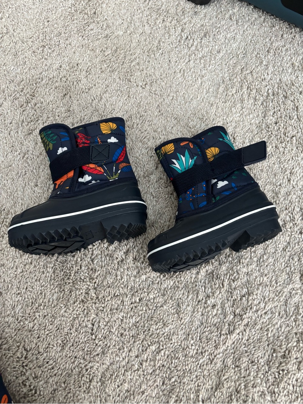 Kids Navy Winter Snow Boots with Colorful Leaf Print